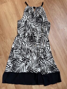 Peter Som Black White Tropical Print Halter Dress Tie Waist XL
